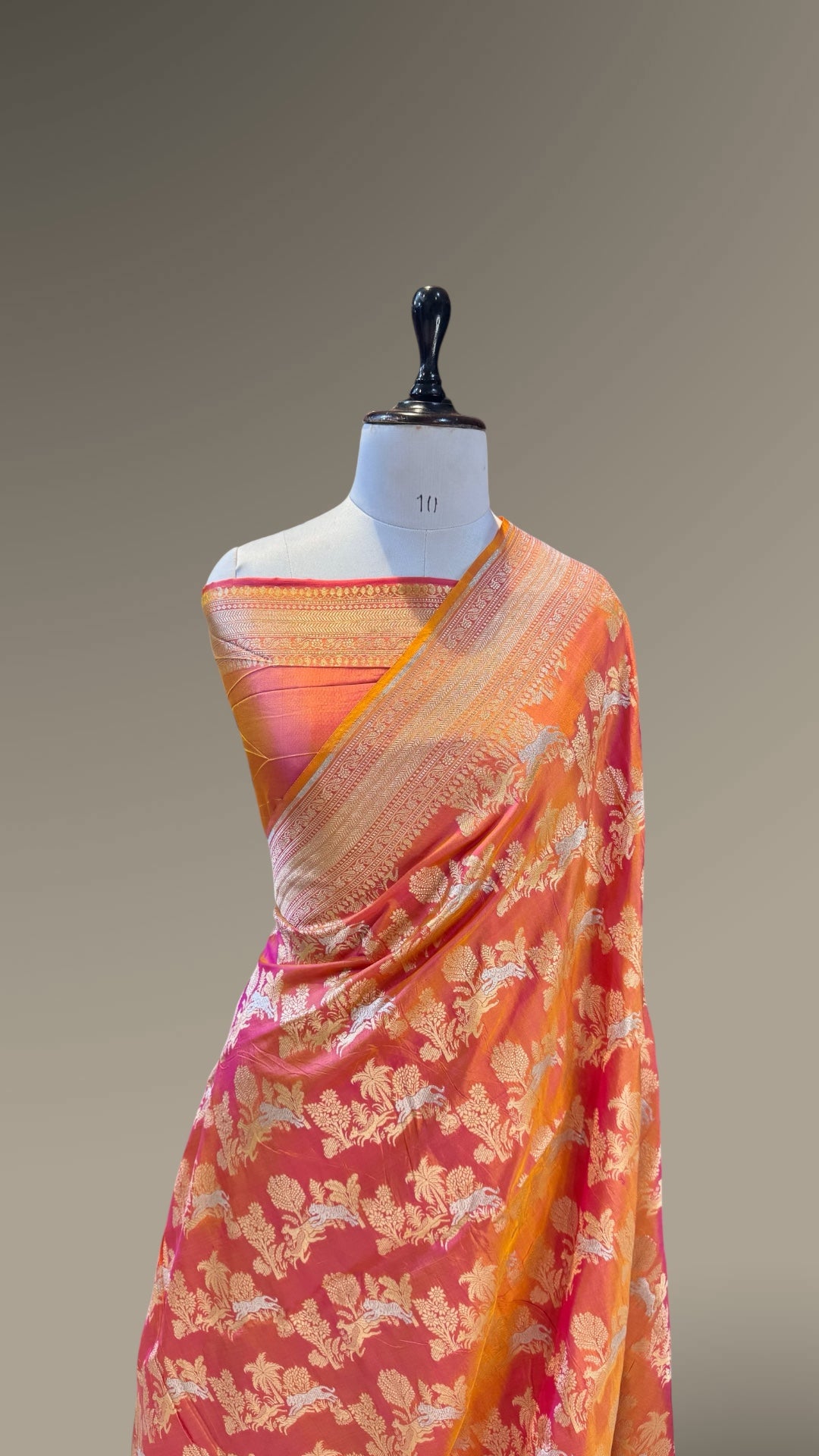 Dual shade Pink 100% Pure Banarasi Katan Silk Meenakari Saree