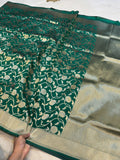Bottle Green Banarasi SemiKatan Silk Partywear Saree