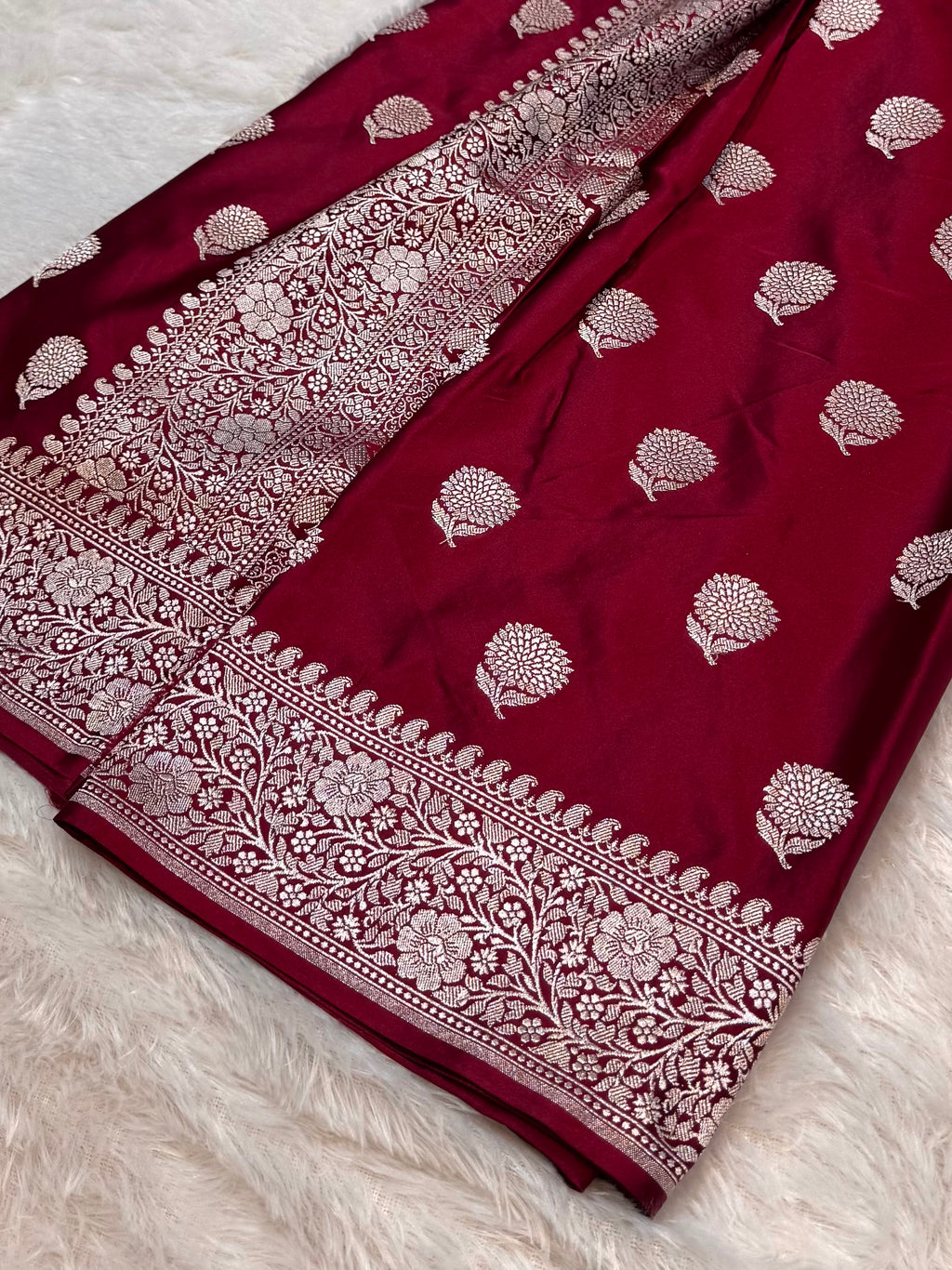 Maroon Banarasi Soft Mashru Silk Partywear Saree