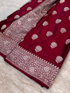 Maroon Banarasi Soft Mashru Silk Partywear Saree
