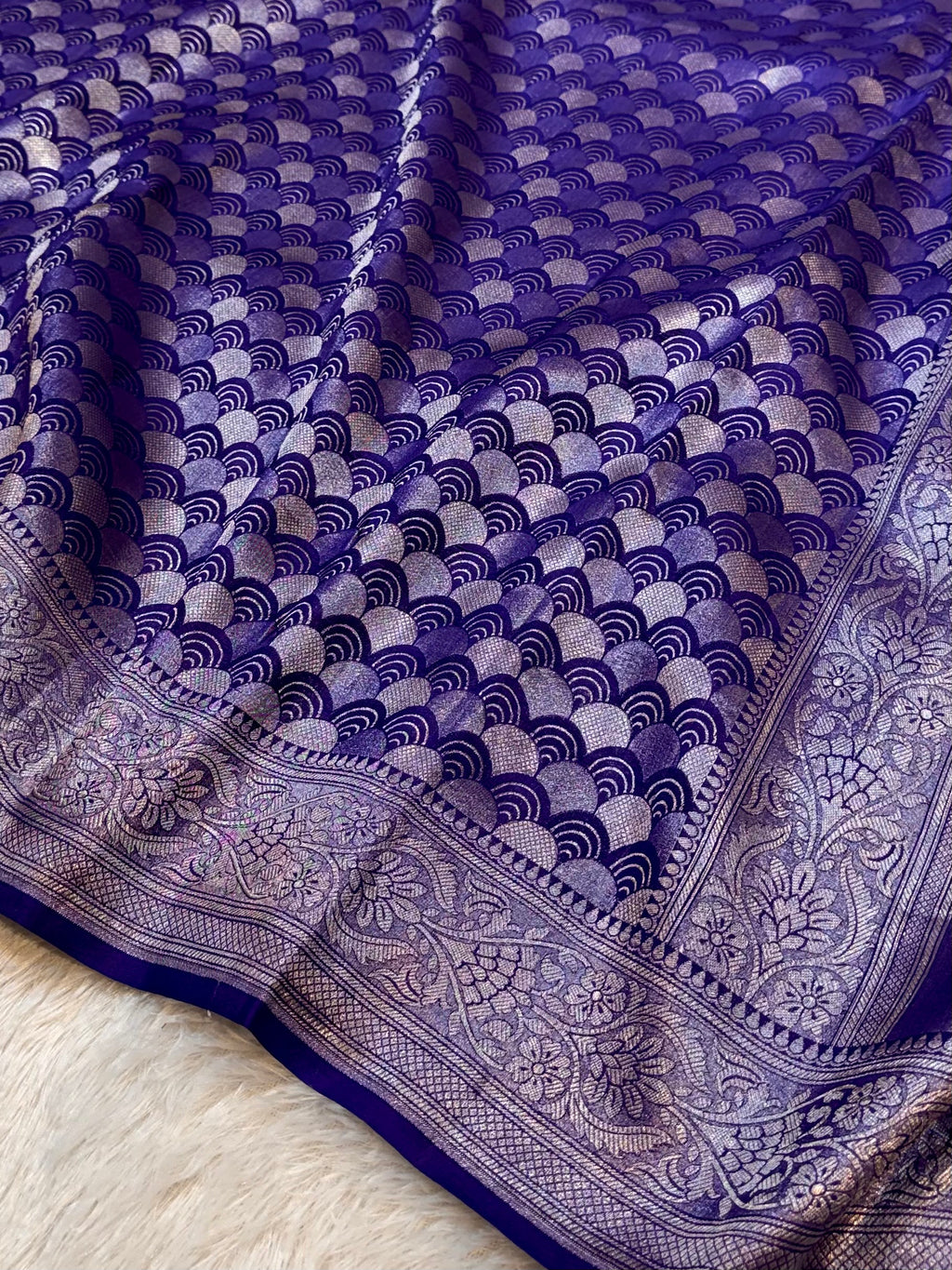 Violet Purple Pure Handloom Banarasi Mashru Silk Saree
