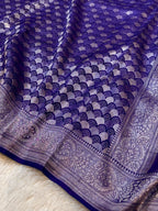 Violet Purple Pure Handloom Banarasi Mashru Silk Saree