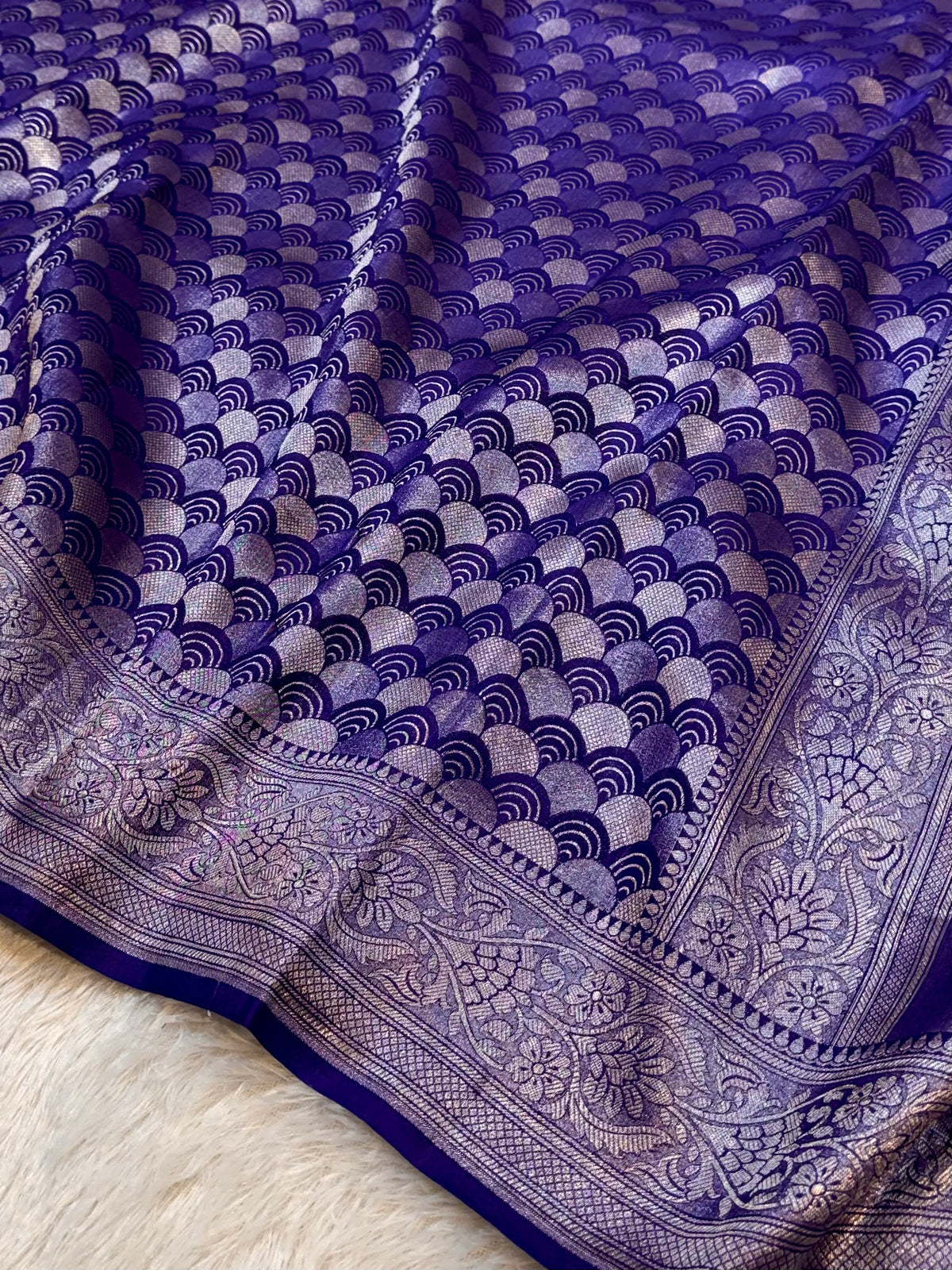 Violet Purple Pure Handloom Banarasi Mashru Silk Saree
