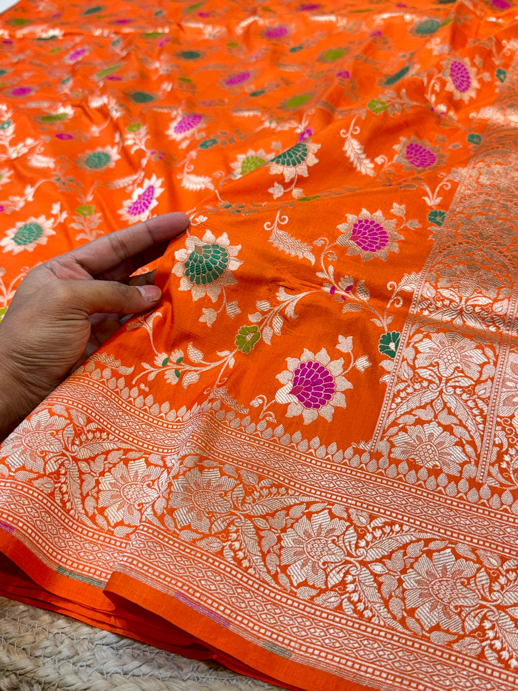 Fanta Orange 100% Pure Banarasi Katan Silk Meenakari Saree
