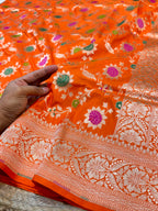 Fanta Orange 100% Pure Banarasi Katan Silk Meenakari Saree