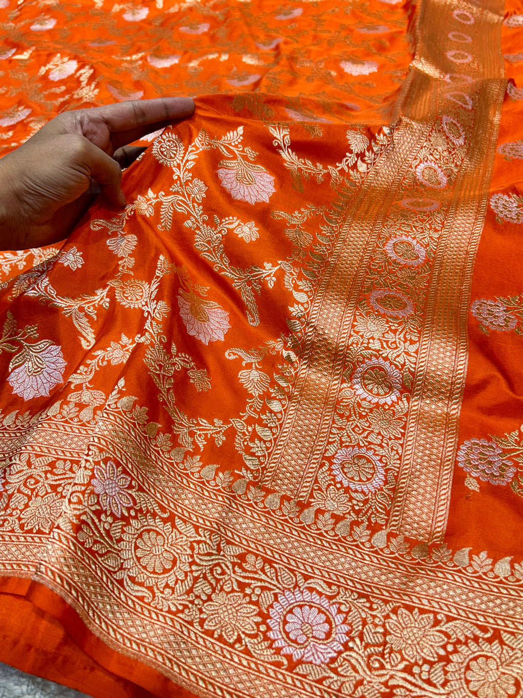 Fanta Orange 100% Pure Banarasi Katan Silk Meenakari Saree