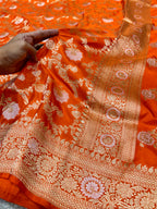 Fanta Orange 100% Pure Banarasi Katan Silk Meenakari Saree