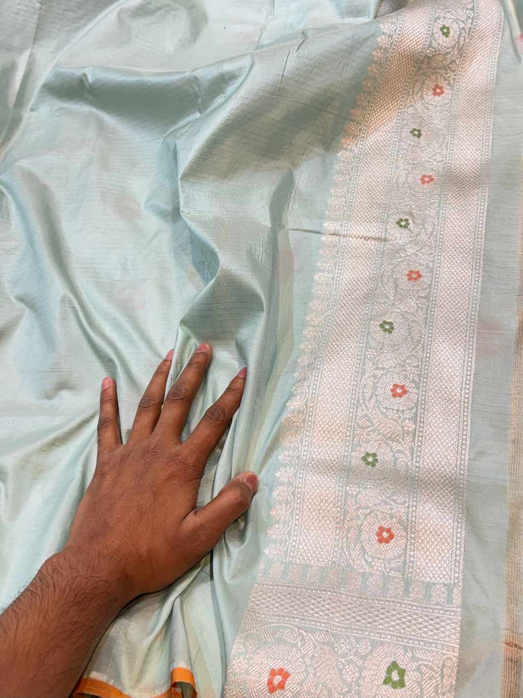 Powder Blue 100% Pure Banarasi Katan Silk Meenakari Brocade Saree