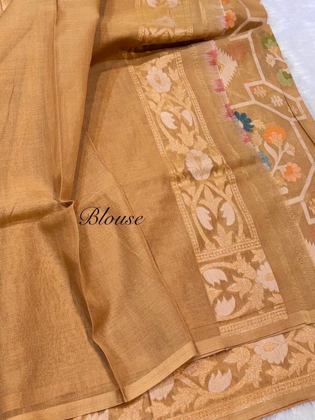 Beige 100% Pure Ektara Banarasi Cotton Jamdani Saree