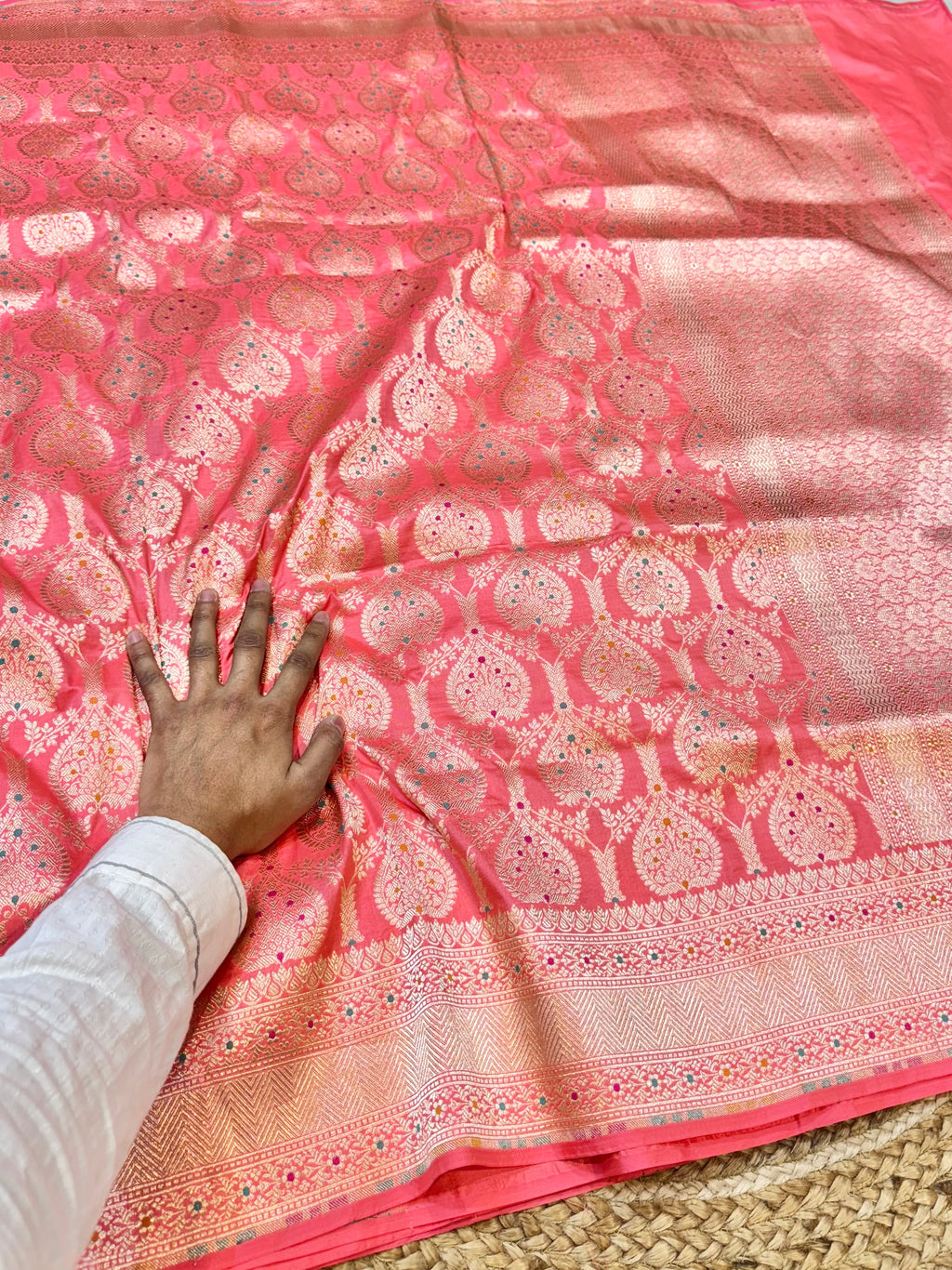 Baby Pink 100% Pure Banarasi Katan Silk Meenakari Saree