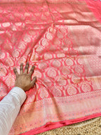 Baby Pink 100% Pure Banarasi Katan Silk Meenakari Saree