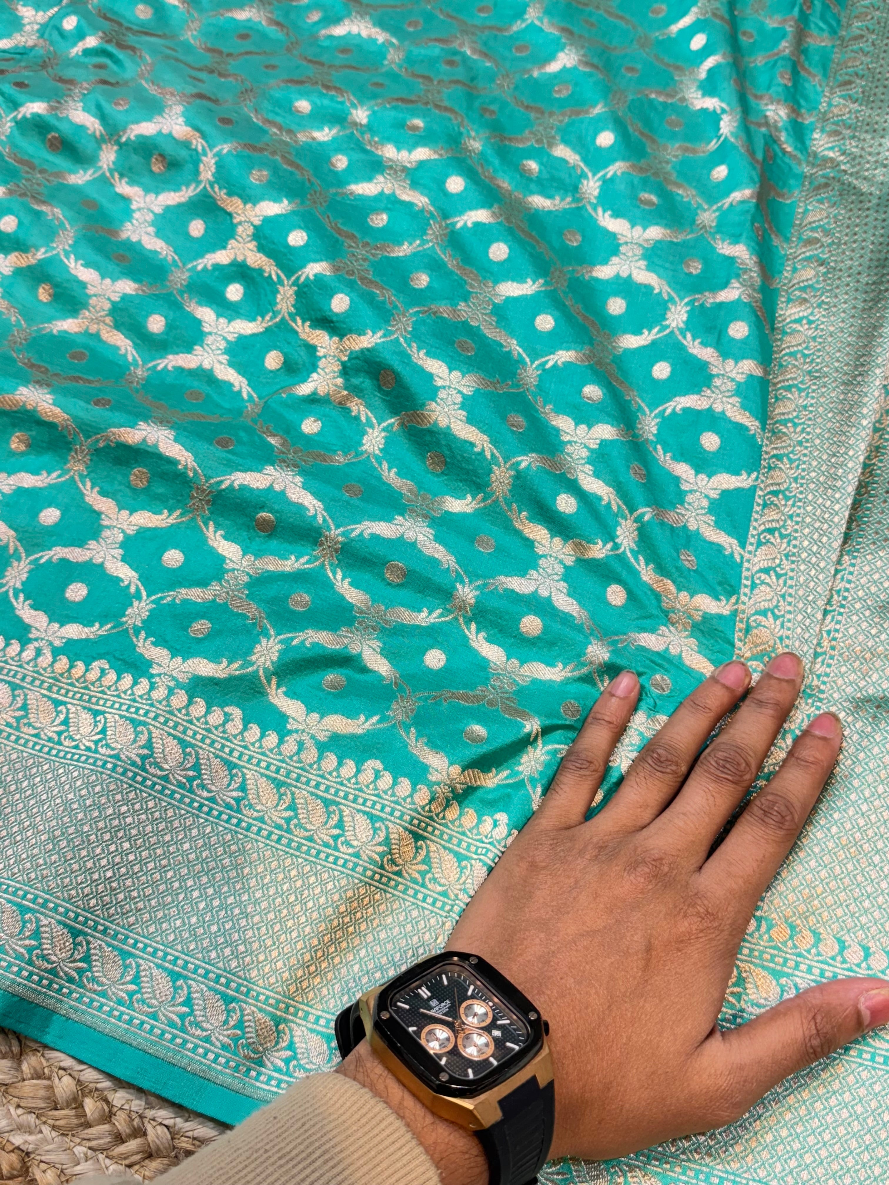 Cyan 100% Pure Katan Silk Saree