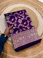 Prebook | Violet Purple 100% Pure Banarasi Katan Silk Meenakari Saree