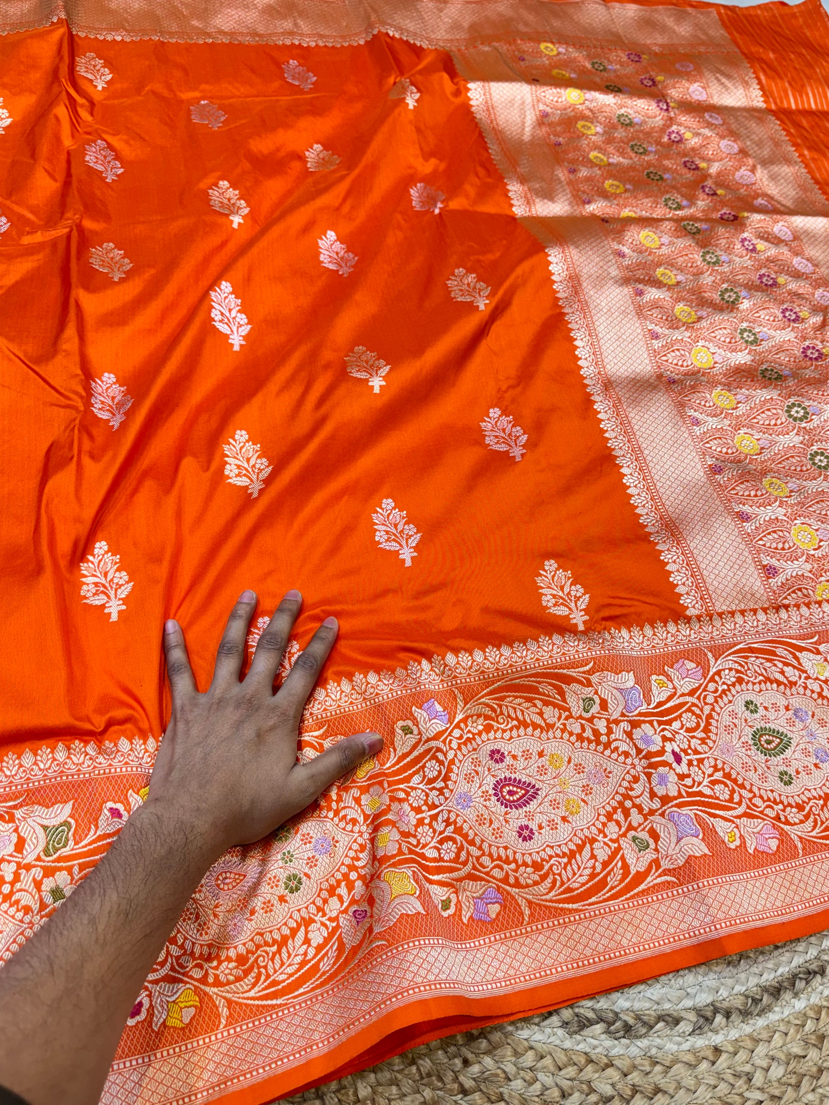 Fanta Orange 100% Pure Banaras Katan Silk Handloom Handwoven Pattu Saree
