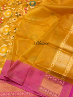 Sunflower Yellow 100% Pure Ektara Banarasi Kora Jamdani Saree