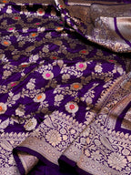 Violet Purple 100% Pure Banarasi Katan Silk Handloom Handwoven Pattu Saree