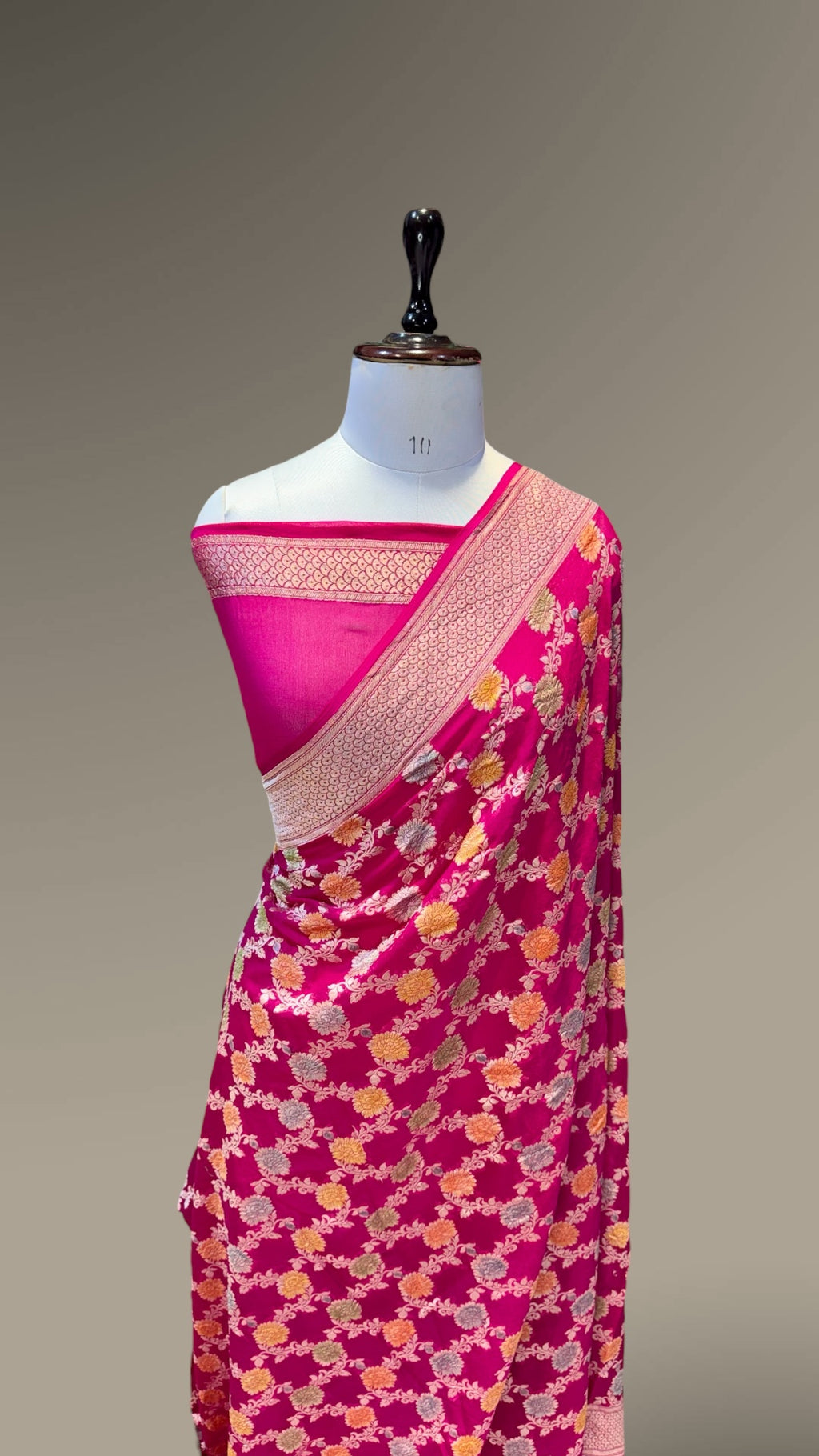 Rani Pink 100% Pure Banarasi Khaddi Georgette Meenakari Saree