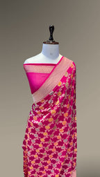 Rani Pink 100% Pure Banarasi Khaddi Georgette Meenakari Saree