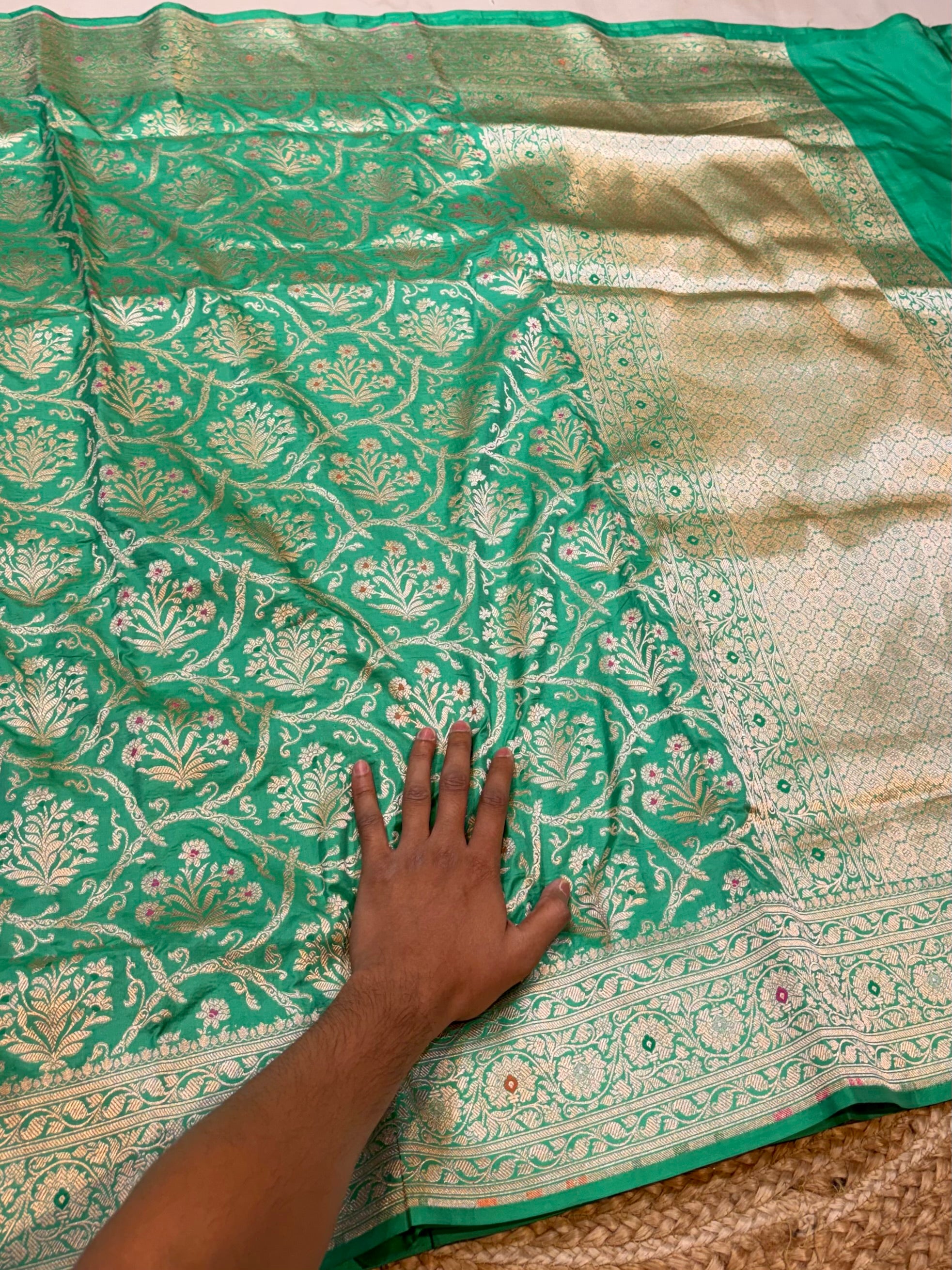 Sea Green 100% Pure Banarasi Katan Silk Meenakari Saree