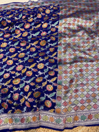 Royal Blue 100% Pure Banarasi Khaddi Georgette Meenakari Saree