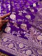 Purple 100% Pure Banarasi Katan Silk Saree
