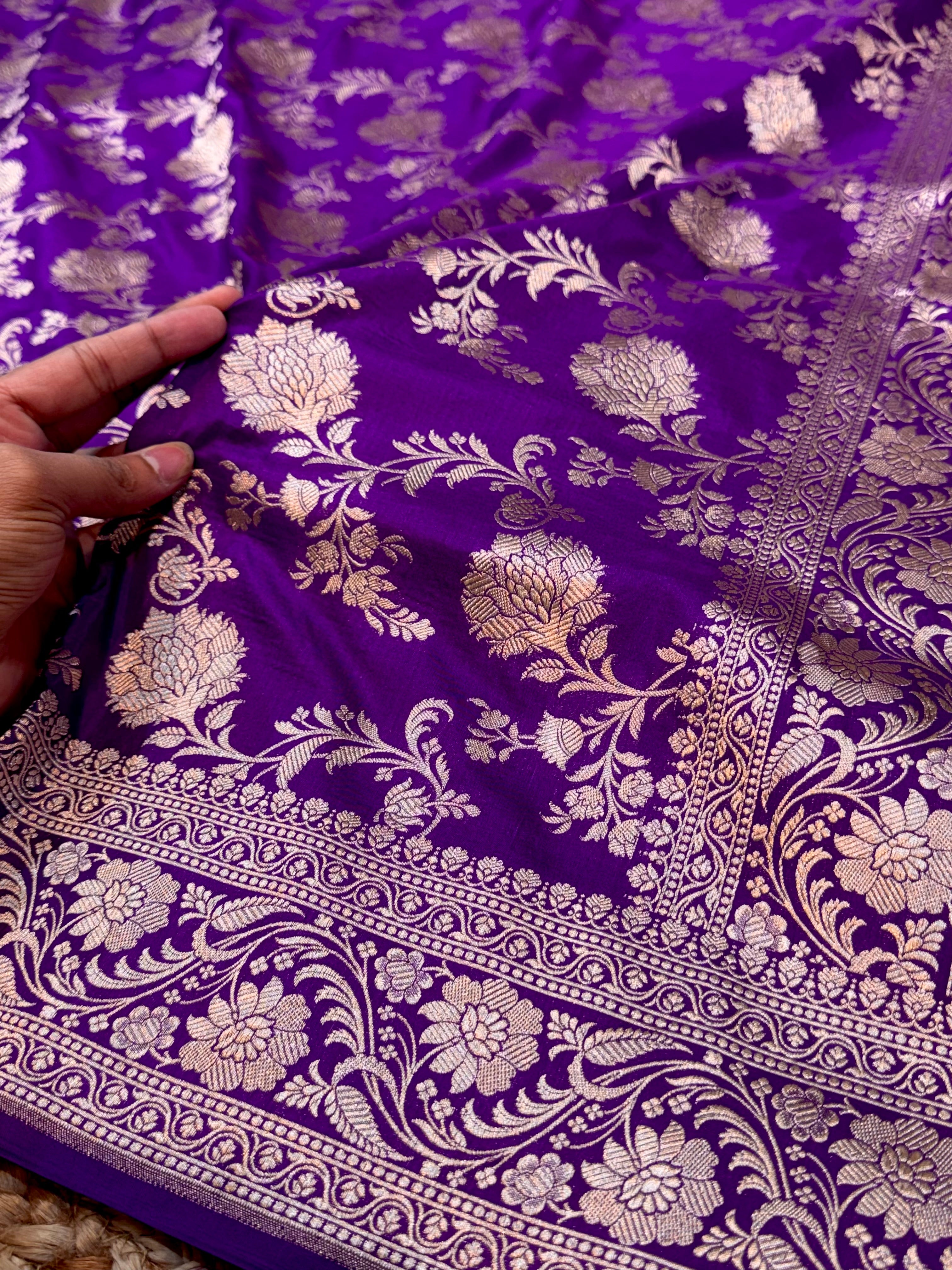 Purple 100% Pure Banarasi Katan Silk Saree