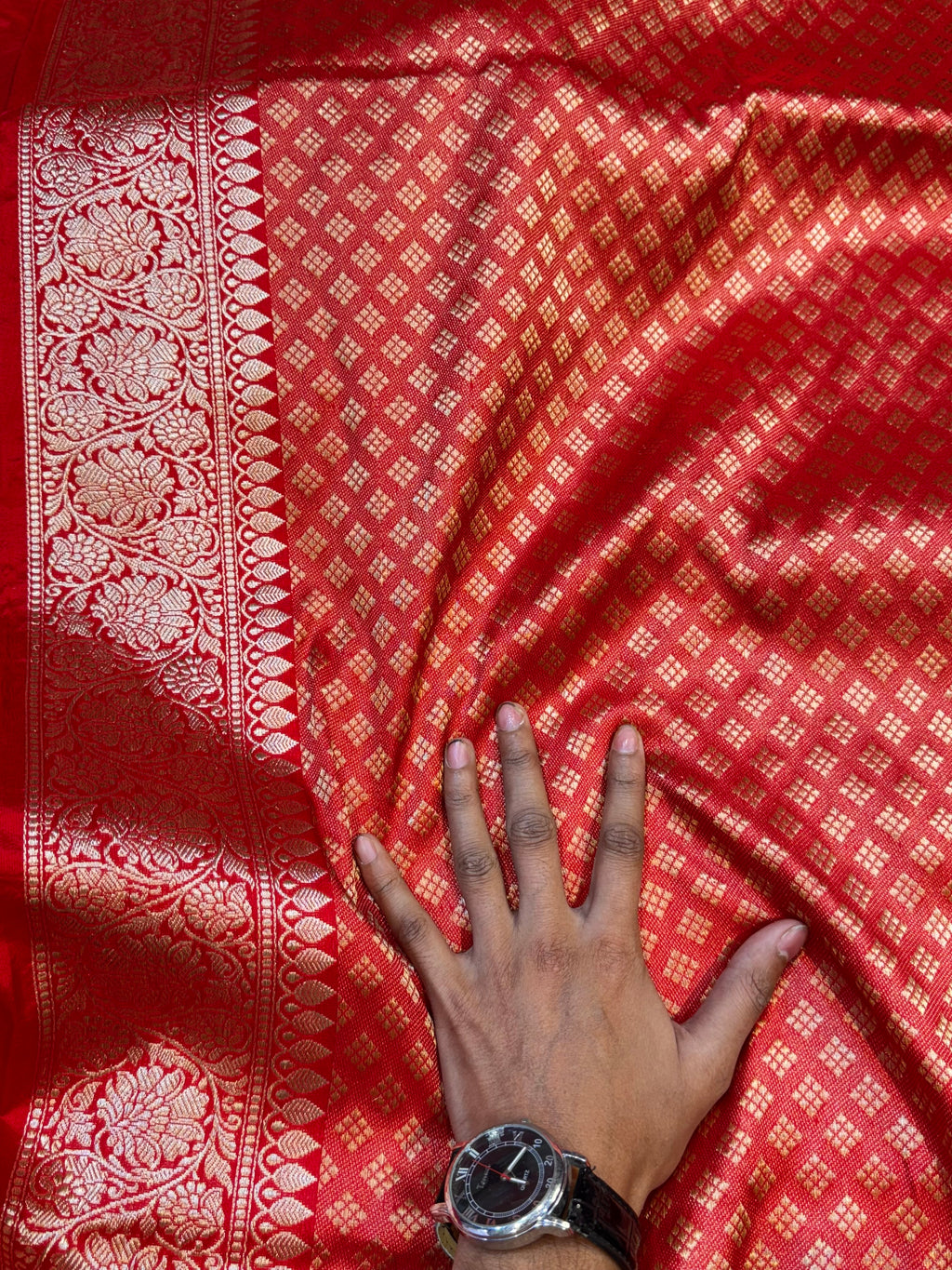 Red Pure Banaras Katan Silk Handloom Handwoven Rangkaat Saree