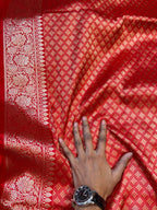 Red Pure Banaras Katan Silk Handloom Handwoven Rangkaat Saree