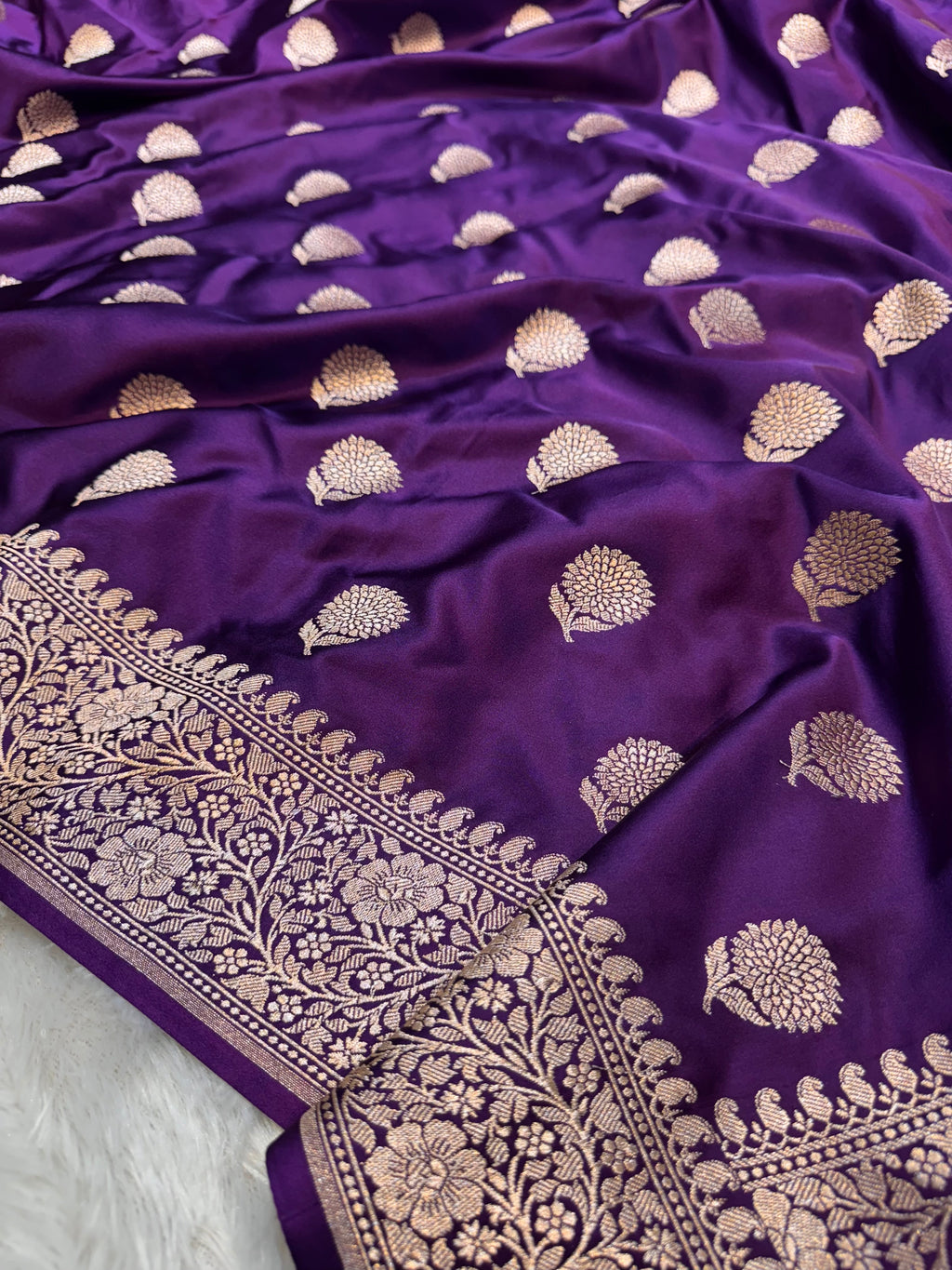 Violet Purple Banarasi Soft Mashru Silk Partywear Saree
