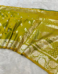 Olive Green Banarasi Soft Meenakari Mashru Silk Partywear Saree