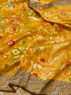 Golden Yellow Pure Handloom Banarasi Ektara Kora Jamdani Sareer