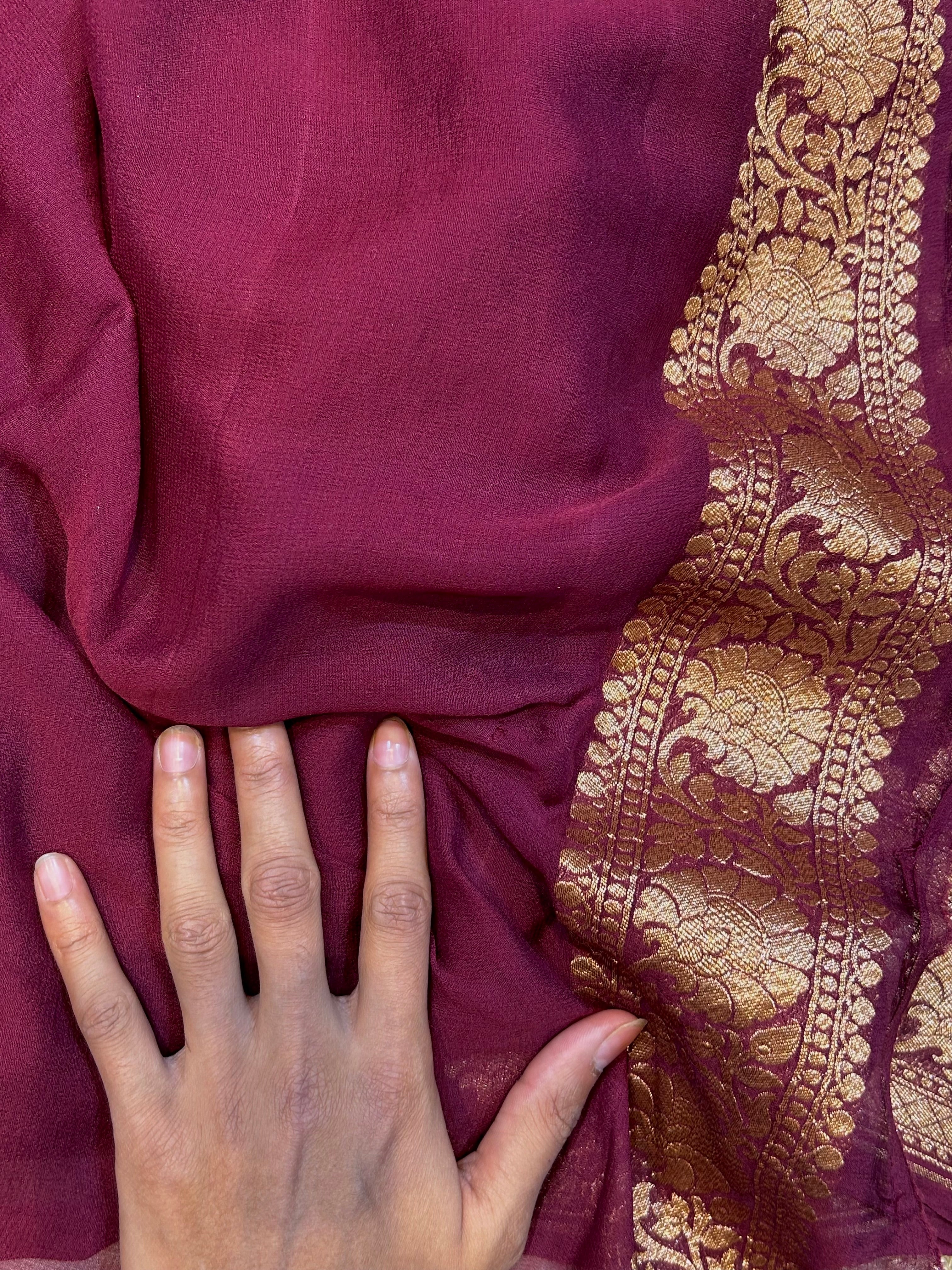 Burgundy Wine 100% Pure Banarasi Khaddi Georgette Saree