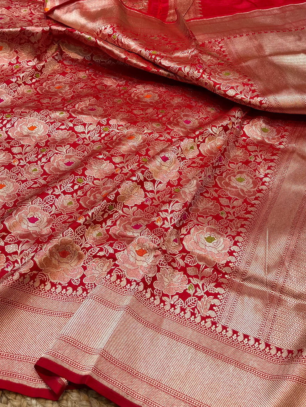 Red Pure Handloom Banarasi Katan Silk Meenakari Brocade Saree