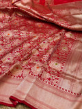 Red Pure Handloom Banarasi Katan Silk Meenakari Brocade Saree