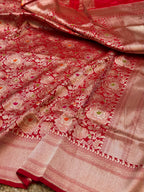 Red Pure Handloom Banarasi Katan Silk Meenakari Brocade Saree