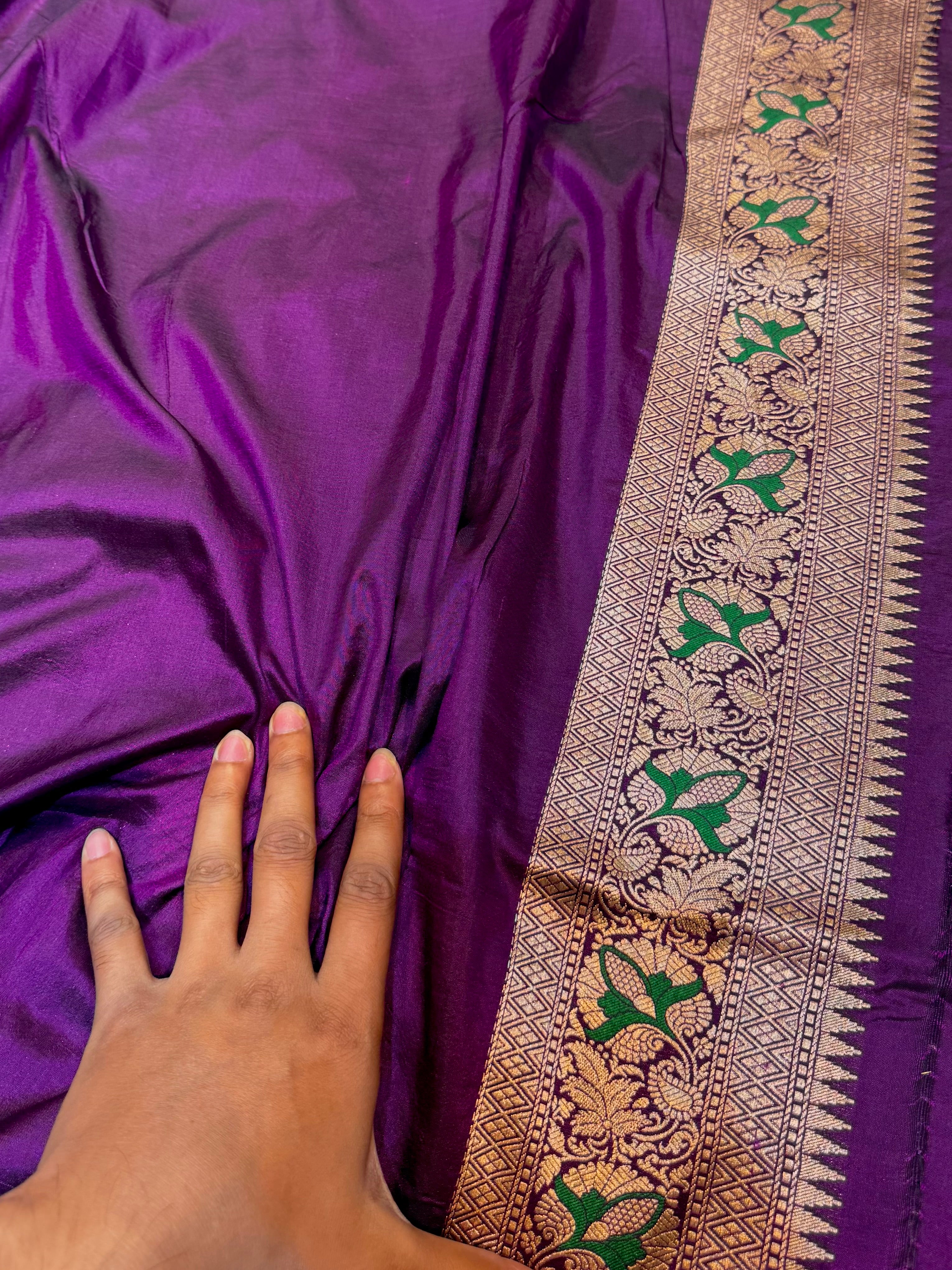 Wine Purple 100% Pure Banarasi Katan Silk Meenakari Saree