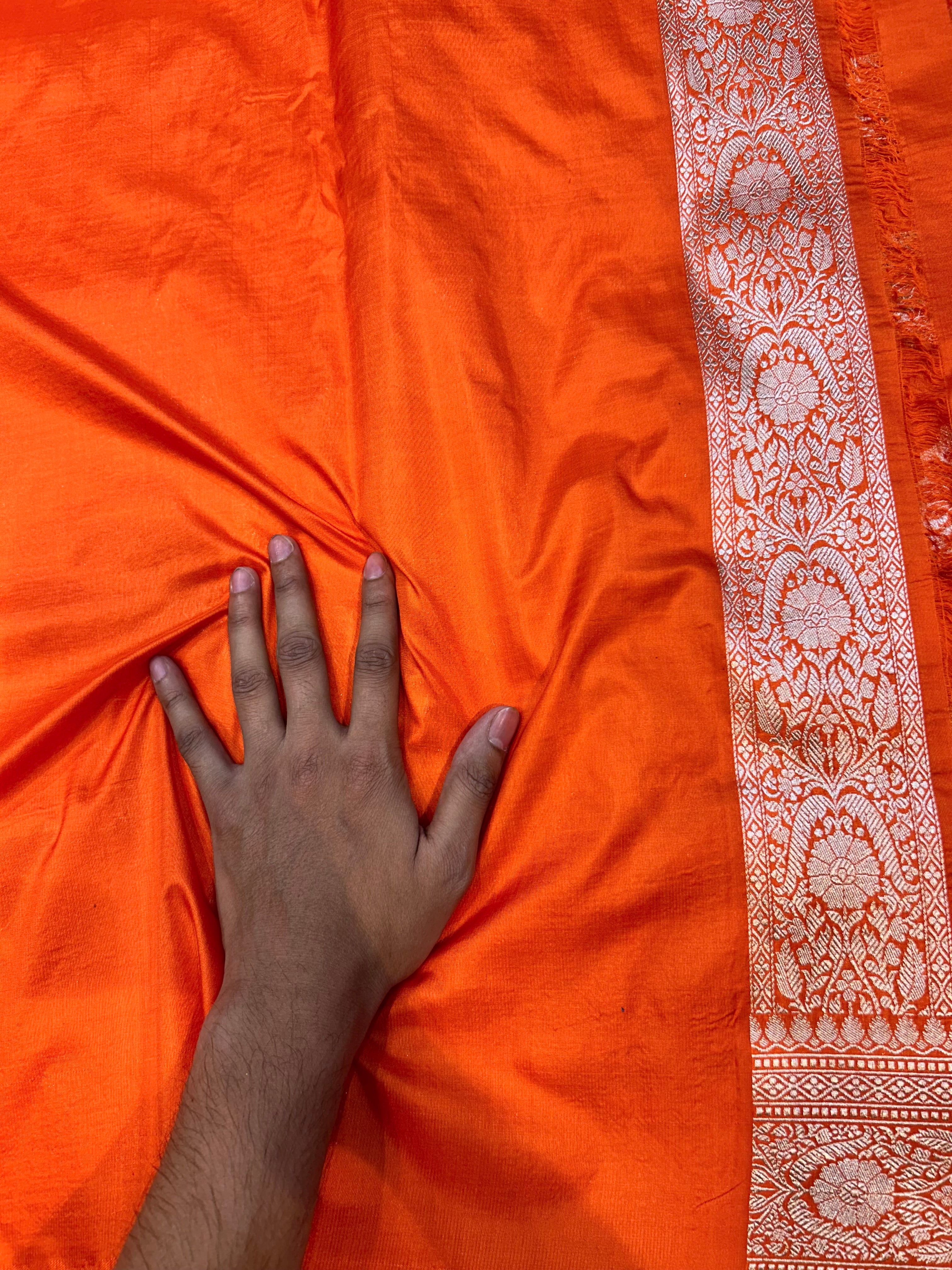 Fanta orange 100% Pure Banarasi Katan Silk Saree