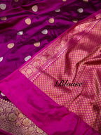 Wine Purple 100% Pure Banaras Katan Silk Handloom Handwoven Pattu Saree