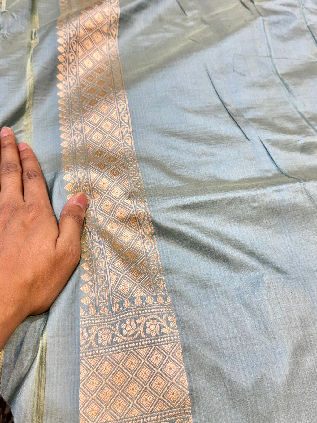 Powder Blue 100% Pure Banarasi Katan Silk Saree