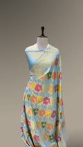 Powder Blue 100% Exclusive Pure Banaras Katan Silk Rangkaat Saree