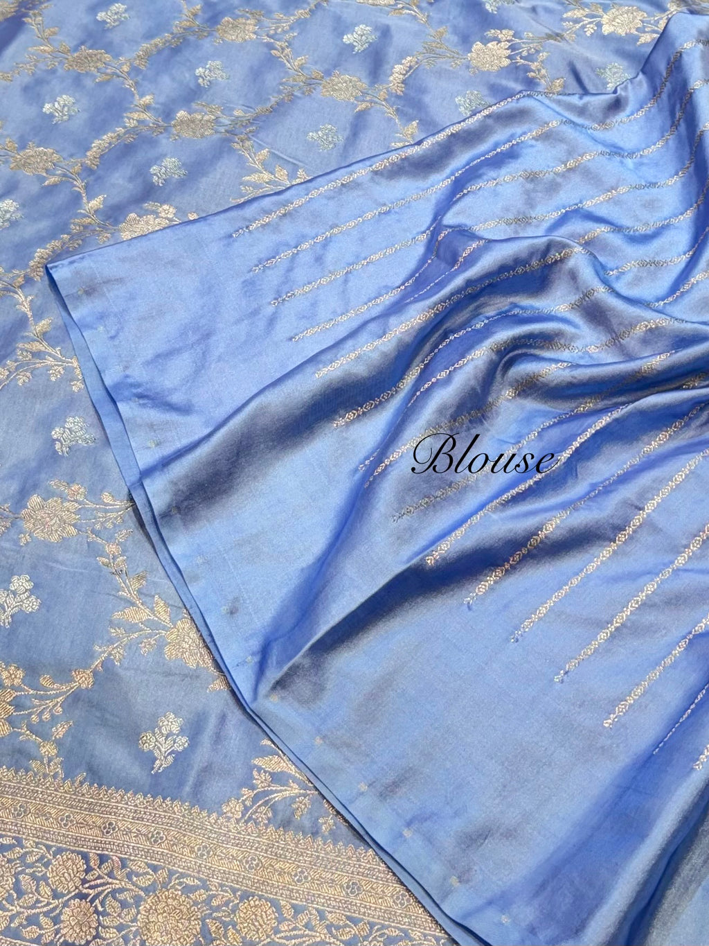Powder Blue Banarasi Soft Meenakari Mashru Silk Partywear Saree