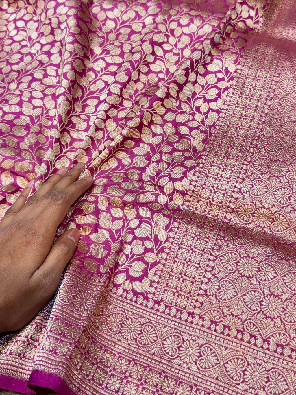 Magenta Pink 100% Pure Banarasi Katan Silk Brocade Saree