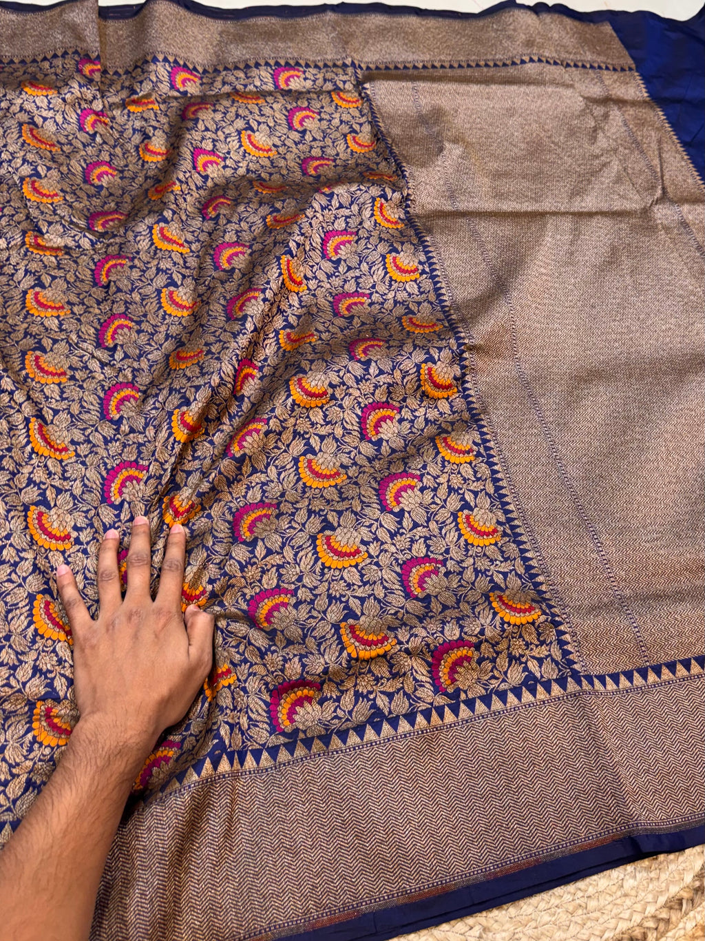 Dark Blue 100% Pure Banarasi Katan Silk Meenakari Brocade Saree