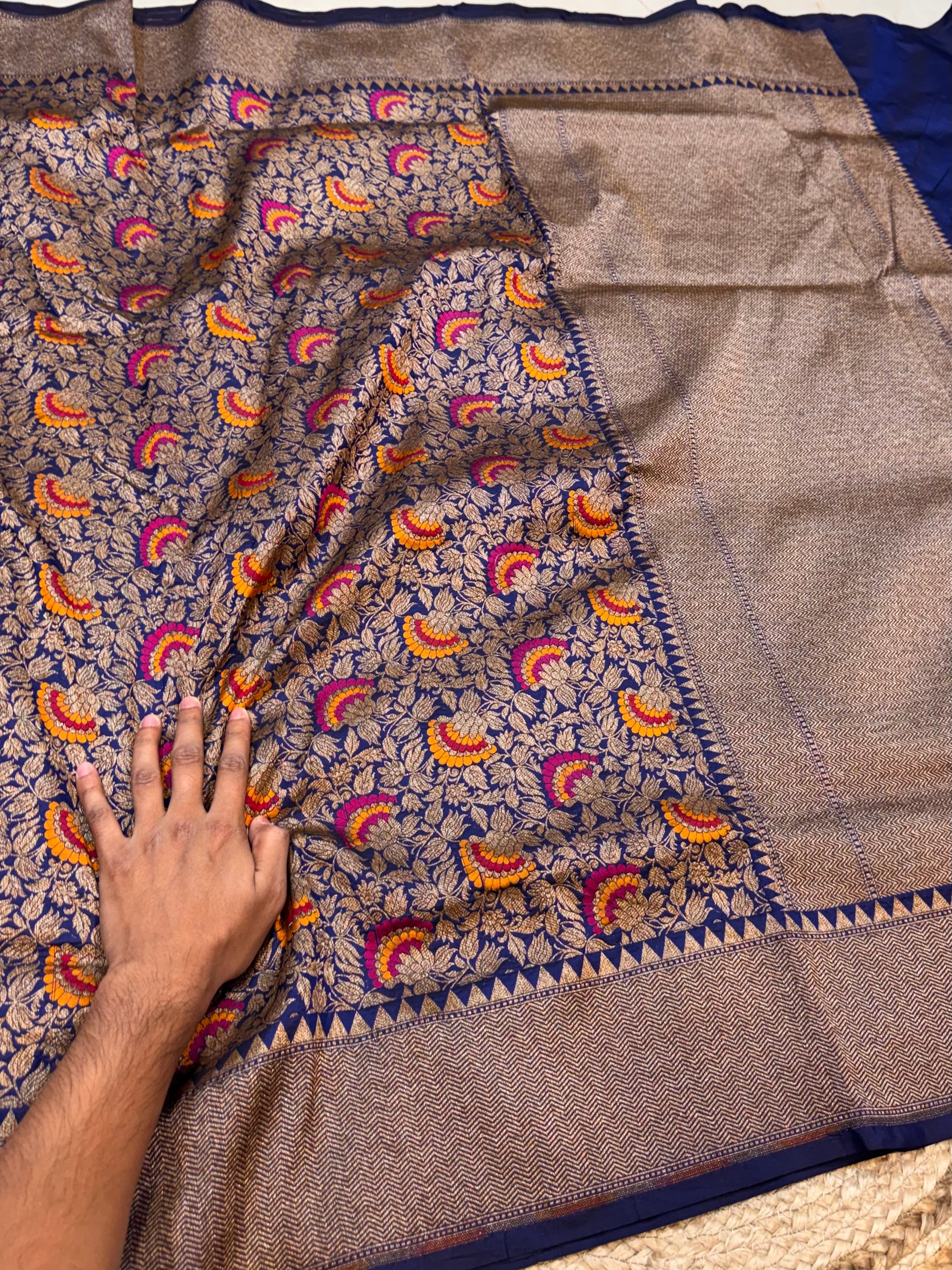 Dark Blue 100% Pure Banarasi Katan Silk Meenakari Brocade Saree