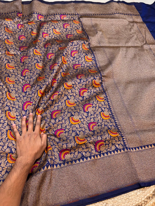 Dark Blue 100% Pure Banarasi Katan Silk Meenakari Brocade Saree