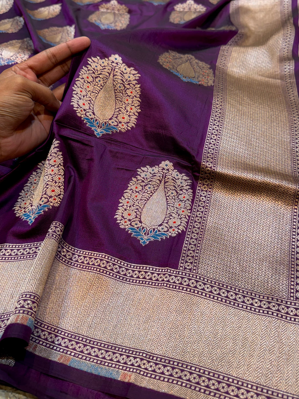 Wine Purple 100% Pure Banarasi Katan Silk Meenakari Saree