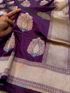 Wine Purple 100% Pure Banarasi Katan Silk Meenakari Saree