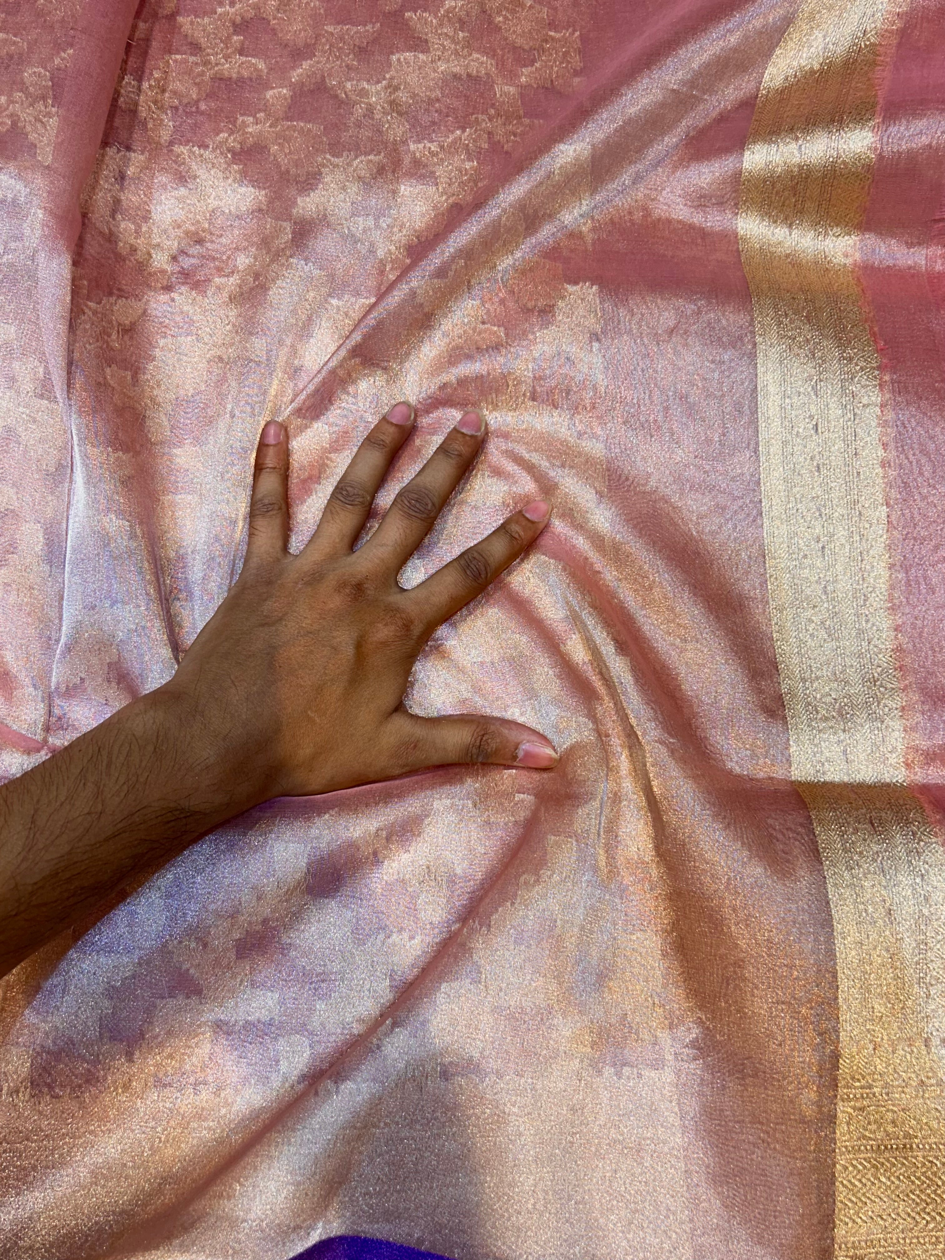 Diamond Pink 100% Pure Tissue Silk Banarasi Partywear Saree