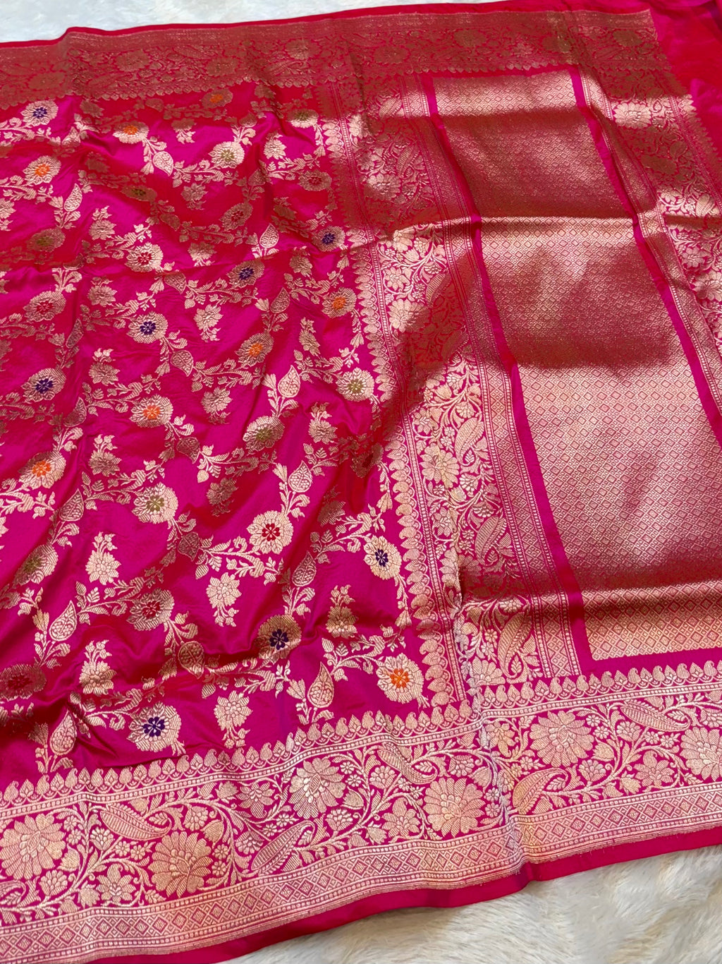 Rani Pink 100% Pure Banarasi Katan Silk Handloom Handwoven Pattu Saree