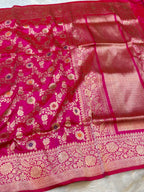 Rani Pink 100% Pure Banarasi Katan Silk Handloom Handwoven Pattu Saree
